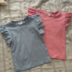 Ruffle Sleeve T-Shirts in Blue and Pink